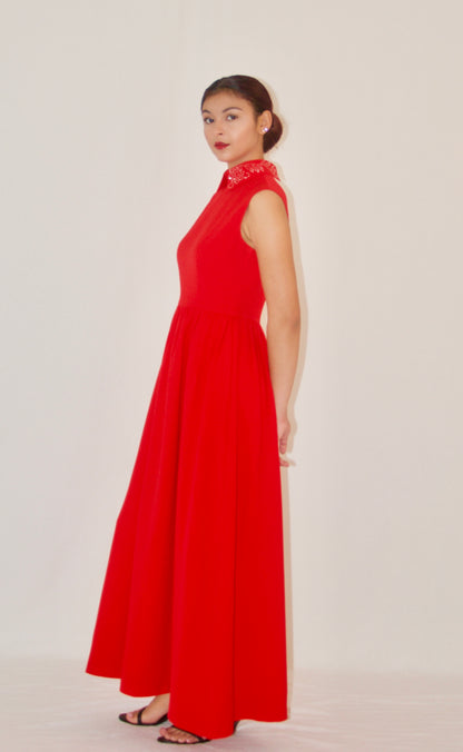 Red Sleeveless Shirtwaist Column Gown