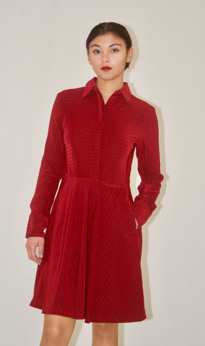 Burgundy Striped Shirtwaist Dress